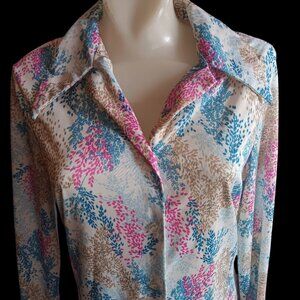 Vintage Women's Medium Blouse 1970's Handmade Granny Floral Pink Blue 1of1
